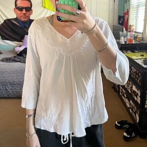 White 3/4 sleeve beaded top